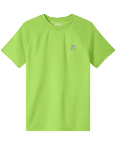 Image of Runhit Rash Vest Kids Short Sleeve, UPF 50+ Sun Protection Boys UV Swim Top, Quick Dry Rash Guard T Shirt for Beach Running Fishing Surfing Outdoor Sport, Lime Green Age 13-14 Years