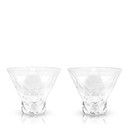 Viski Raye Gem Crystal Martini Glasses Set of 2 - Stemless Glasses for Martini, Margarita and Cocktails, Glassware Gift Set, 7.5 oz