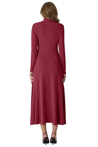 GRECERELLE Women's 2025 Fall Winter Casual Mock Neck Long Sleeve Flared Maxi Sweater Dress with Pockets (XS - 3XL)