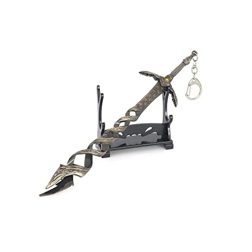 Hanaiette 1 x Schlüsselanhänger mit Elden-Ringspiel, Peripheriewaffen, mit Ständer für Anime-Fans, grau, Einheitsgröße