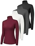 Dalavch 4 Pack Women’s Long Sleeve Turtleneck Shirts Basic Soft Slim Fit Turtle Neck Base Layer Underwear Tops Winter 1 Black 1 Heather Grey 1 White 1 Wine Medium