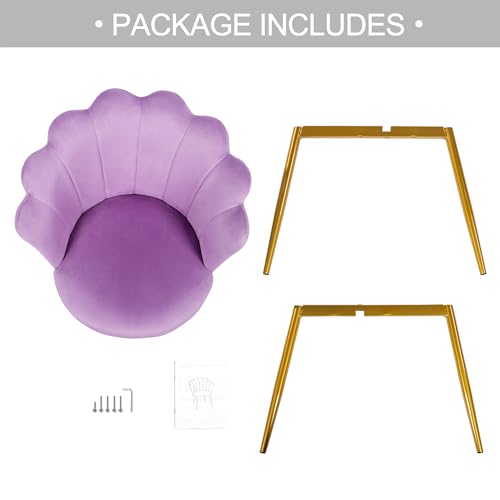 Armchair Tub Chair, Velvet Vanity Chair Shell Accent Chairs with Gold Plating Metal Legs, Leisure Single Sofa Dressing Chairs for Home, Office, Bedroom, Living Room, Dining Room (Purple)