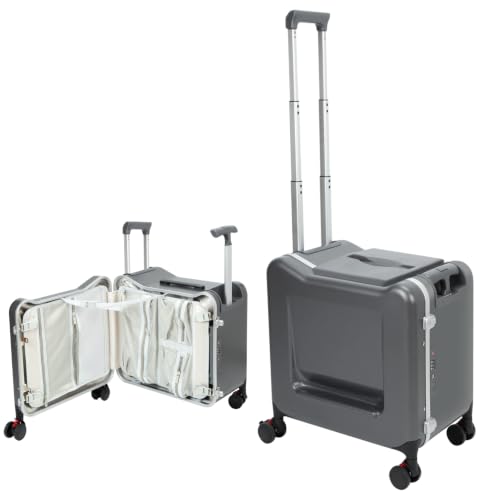 LemoHome 20" Ride-On Suitcase with Seat, Double Handle Carry On Luggage with Mesh Pocket & Side Hooks, Hard Shell Spinner Wheels, TSA Lock & Seat Belt (Black.)