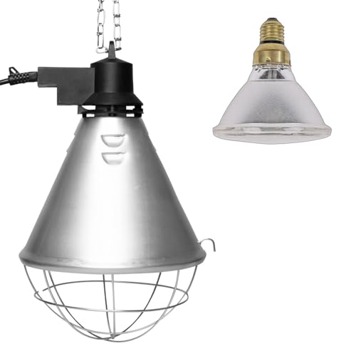 NCC-Licht Lámpara de cría de calor, luz infrarroja, luz roja PAR38, 100 W, transparente, para animales, gallinas, cerditos, cesta protectora, 5 m, cable y conector