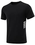 Quoboquo Sport Tshirts Herren Trainingsshirt Atmungsaktiv Schnelltrocknend Sonnenschutz UV Schutz Gym Shirt Fitness Laufshirt Kurzarm Rundhals Raglanärmel Reflektoren Schwarz L