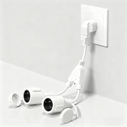 Luxvista Enchufe Doble para Toma de Corriente 2 en 1 Toma Schuko con Cable Flexible Adaptador de Toma Cable Prolongador Corto IP44 para Interior y Exterior,16A/250V/4000W
