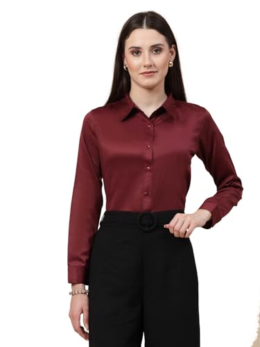 Image of Style Quotient Women Olive Satin Regular Formal Shirt