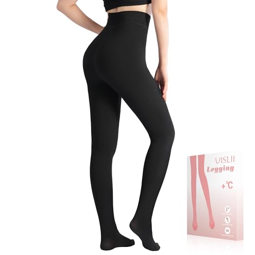 UISLII Black Opaque Fleece Lined Tights for Women under Dress Ribbed Sweater Tights for Women Warm Thermal Leggings (Black MM)