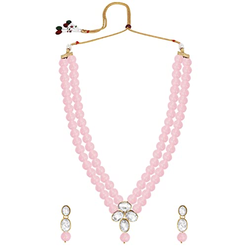 Image of Peora Crystal Faux Pearl Kundan Necklace & Jewelry Set Gift for Women