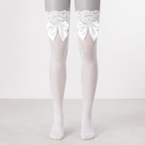 Image of Pink Thigh High Stockings with Satin Bow Pink Over Knee High Socks with Bow for Women Halloween Cosplay Costumes