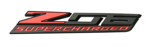 Image of C7 Z06 Supercharged Emblem 3D Badge Nameplate Logo Replacement for 2015-2019 C7 Corvette 6 inch x 7 /8 inch (Black Red)