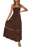 ZESICA Women's 2025 Summer Bohemian Strapless Off Shoulder Lace Trim Backless Flowy A Line Beach Long Maxi Dress,Coffee,Large