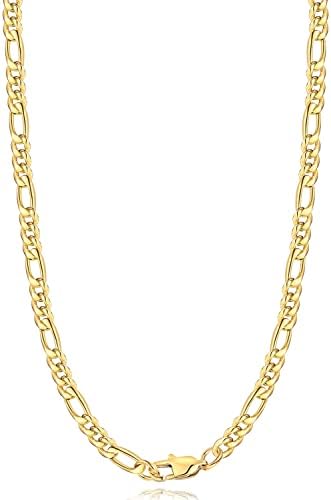 Jewlpire Gold Chain for Men Boys, 5.5mm Gold Chain Men's Figaro Chain Necklaces, 14k Gold Plated Mens Chain, 16 inch