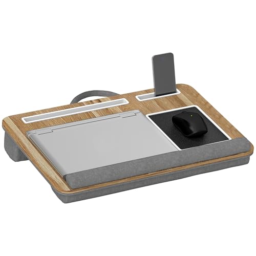 HOMCOM Support Ordinateur Portable lit Plateau pour Ordinateur Portable Table de lit avec traversin, Fente pour Tablette ou téléphone, Tapis de Souris,...