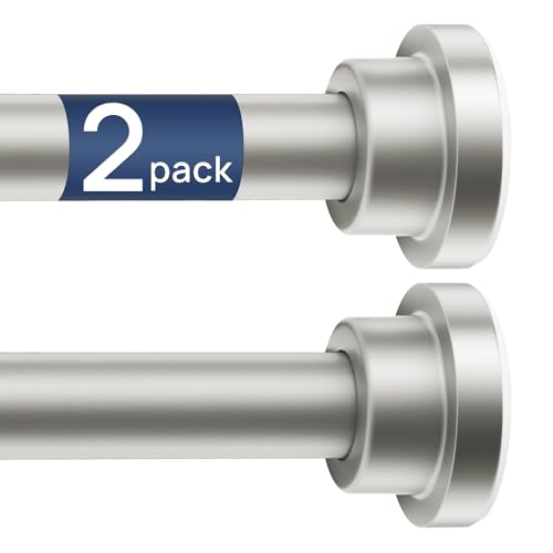 Image of ENJOYBASICS 2 Pack Tension Curtain Rod, 32-54 inch Adjustable, Stable, Nickel | Secure Hold with Strong Spring & Non-Slip Ends, No-Drill, No Tools, Sag-Resistant, Waterproof, Fits Windows, Showers & Closet