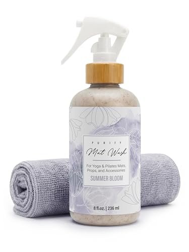 Studio TOV Organic Yoga Mat Cleaner Spray | 8oz Summer Bloom with Microfiber Cloth | Made in the USA | Safely and Effectively Cleans All Mats and Pilates + Yoga Accessories