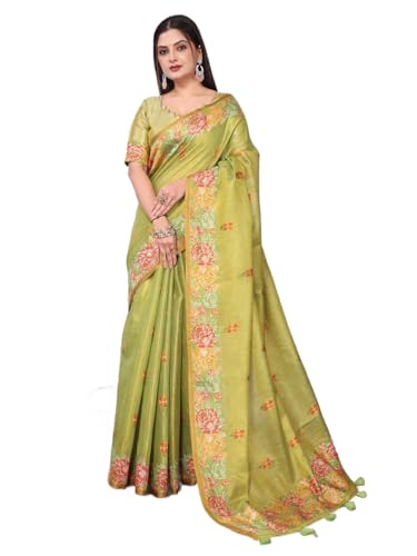 Image of SWORNOF Gold-Toned Woven Design Silk Zari Tissue Saree | Saree for Women | Soft and Skin Friendly