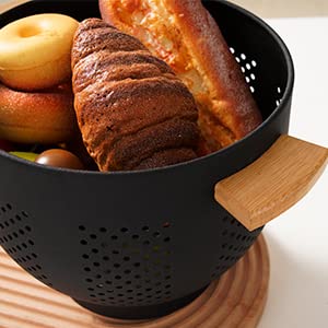 Metal Colander With Wood Handle, 5.5 Quart Powder Coated Steel Large Kitchen Strainer Stable Base,Matte Black #TOP5