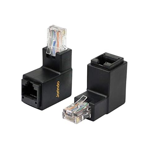 CERRXIAN 90 Degree Ethernet LAN RJ45 Male to Female, Right Angle Network Cat5 / Cat5e / Cat6 Extender Adapter(2-Pack) Black,(Up Angle) Cover