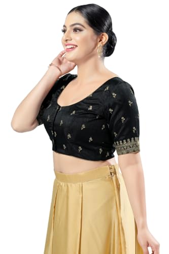 Image of Vamas Women's Silk Padded Self Design Half Sleeve Readymade Saree Blouse (X-1166.ELB)