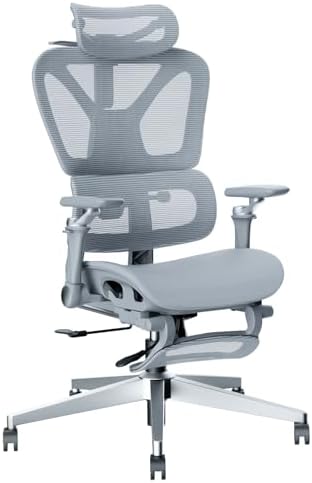 （08:30時点） Comfora 人体工学チェア オフィスチェア フットレスト付 3Dヘッドレスト 6Dアームレスト 背面高さ調節 座面スライド 自動ランバーサポート リクライニング135° 静音キャスター 耐荷重150kg グレー