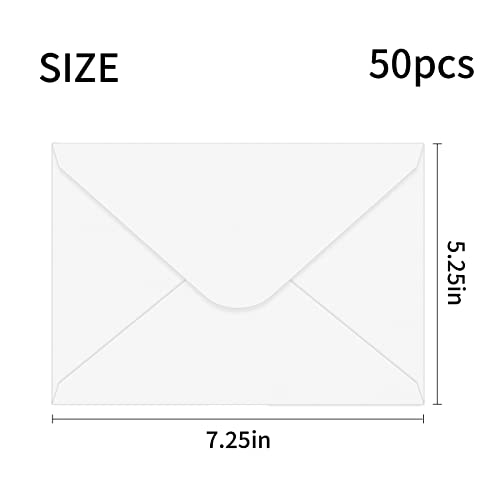 YINUOYOUJIA 50 pack White Envelopes,5x7 Envelopes V Flap,A7 Invitation Envelopes,envelopes for 5x7 cards,Weddings,Birthday,Baby Shower,postcards,Photos,Mailing