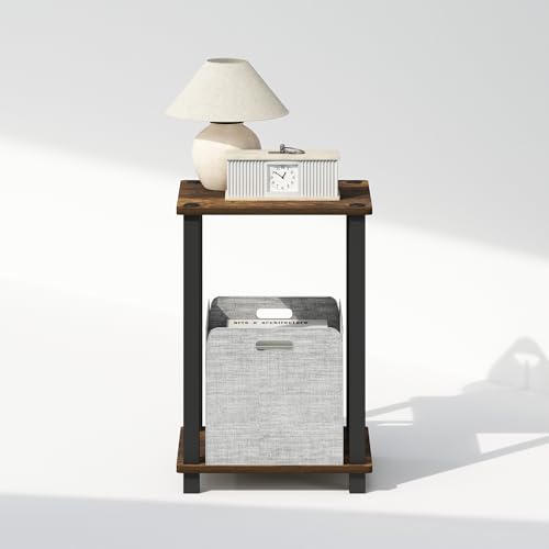 Image of Furinno Simplistic Night Stand, 2-Tier Small Nightstand with Open Shelf, Toolless Assembly Bedside Table, End Table, Side Table, for Bedroom, Closet, Dorm, Amber Pine