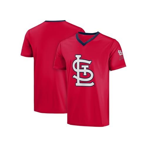 Image of FOCO MLB Men's Officially Licensed Primary Logo Wordmark Ballpark Team Color Baseball Performance V-Neck Top