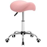 HOMCOM Taburete con Ruedas Altura Ajustable 120 kg 52x53x49-61 cm Rosa