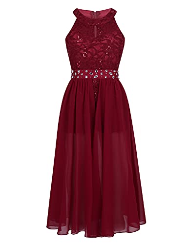 Sxiwei Kids Girls Sleeveless Floral Lace Maxi Dress Shiny Rhinestone Formal Dance Dress for Birthday Party2