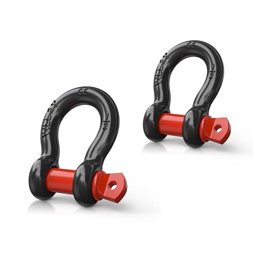 Image of Nilight 2 Pack Small Shackles 1 /2 inch D-Ring Shackle 2 Ton (4409 lbs) Capacity Heavy Duty Off Road Recovery Shackle Kit for Cars and Other Applications for Tie Downs, Black Red