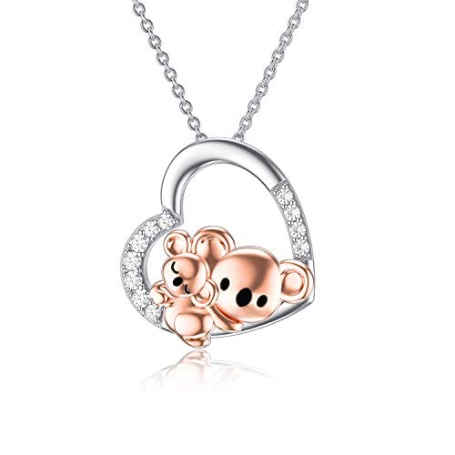 ROMANTICWORK Collier pour Maman 925 En Argent Sterling Coeur Koala Ours Collier Mignon Animal Pendentif Collier Anniversaire Fête Des Mères Bijoux Cadeaux...