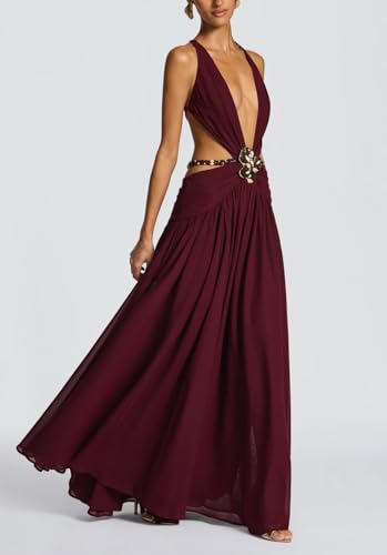 meilun Mesh Maxi Dress V-Neck Backless Seaside Vacation Style Long Dresses4