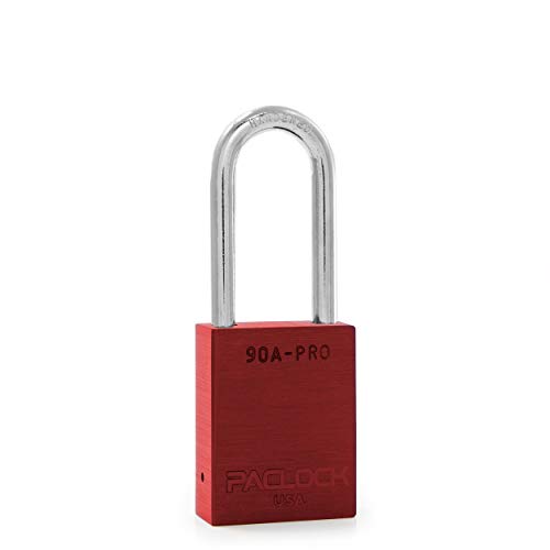 Image of PACLOCK's 90A-PRO Padlock, 1 /4 inch Diameter Hard. Steel Shackle, 2 inch Tall, High Performance 7-Pin Cylinder w / 1 Key, Keyed Differently, Red
