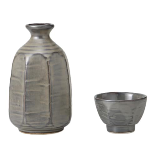 エールネット(Ale-net) 酒器セット 徳利 おちょこ セット メタリック8角一合徳利 & 盃 (2個付) セット 陶器 美濃焼 冷酒器 熱燗 日本酒 酒器 とっくり 日本製