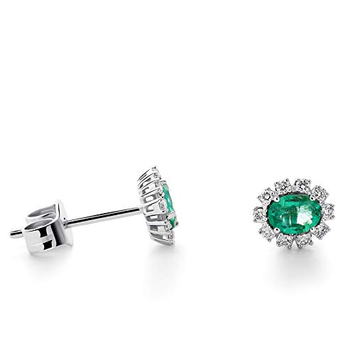 Boutons d'oreilles Orphelia Femme en Or blanc 18k avec émeraude OD-5343/EM