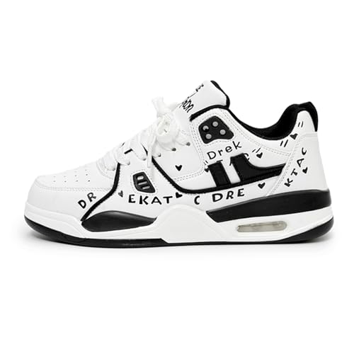 ORNVEION Men's Low Top Skate Shoes Air Cushion Graffiti Design Trendy Casual Sneakers Lightweight Comfortable Shock Absorption Couple Shoes for Walking Daily Wear for Men (Black,8)