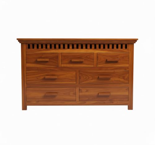 Image of GateWay Furniture Sheesham Wooden Chest of Drawers with 7 Drawers | Wood Dresser Storage Cabinet for Bedroom | Chest of Drawers Organizer for Living Room | Wooden Drawer Cabinet (Reck, Honey Finish)