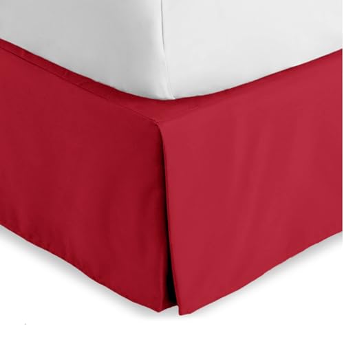 Bare Home Full Bed Skirt - 15-Inch Tailored Drop Easy Fit - Bed Skirt for Beds - Center & Corner Pleats (Full, Red)
