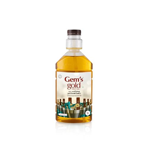 Image of Gem's Gold Unrefined Cold Pressed Sesame (Gingelly) Oil 1 Litre Smart Bottle | 30% Less Consumption | Rich Aroma & Authentic Flavour | Cholesterol Free Daily Cooking Oil