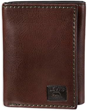 Levi's Men's Trifold Wallet-Sleek and Slim Includes Id Window and Credit Card Holder, Brown Stitch, One Size