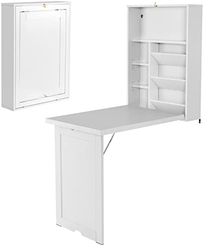 Tavolo Pieghevole Da Parete HOMCOM - Con Scaffali E Lavagnetta - 60x94.5x147 Cm - Salvaspazio Per Piccoli Ambienti - Foto 5