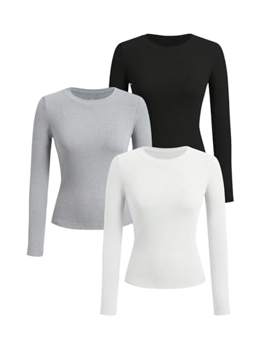 SOLY HUX Girl's Long Sleeve T-Shirts 3 Packs Basic Tops Crew Neck Fitted Tees Fall Clothes