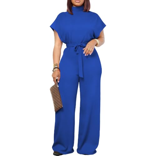 Ulovmi Womens Jumpsuits Dressy Formal Elegant Wide Leg Romper Jumpsuit Wedding Guest Party Cocktail One Piece Outfits Royal Blue L