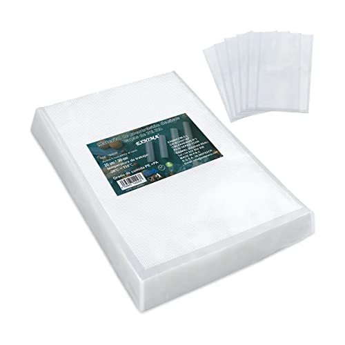 EXNIMA, PACK 50 Unités, Sacs d'emballage sous Vide Alimentaire, Parfait pour la Conservation des Aliments, Sacs sous Vide, Ustensiles de Cuisine, Accessoire pour Machine d'emballage, Mesure 20x30cm Cover