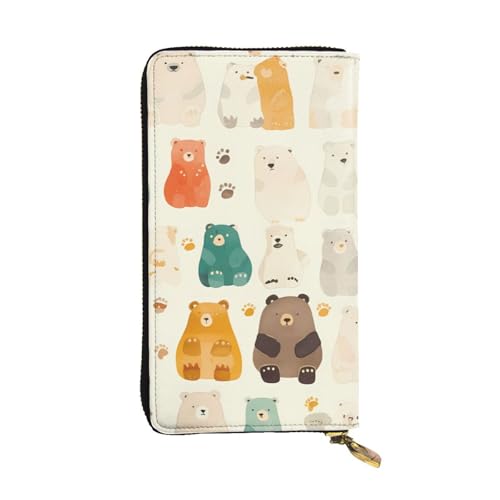 White Bear Brown Bear Prints Leather Long Clutch Wallet for Fashionable Girls and Women - Durable, Stylish, and Functional, Black, One Size