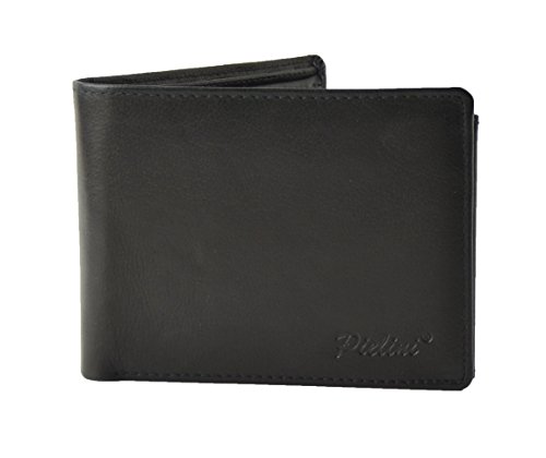 Pielini -Cartera de Caballero en Piel de Vacuno Mod 1621, con Multiples departamentos y Monedero, Negro Cover