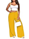 Nimsruc Womens Jumpsuit Casual Loose Sleeveless Adjustable Spaghetti Straps Wide Leg Pants Baggy Overalls With Pockets Yellow M