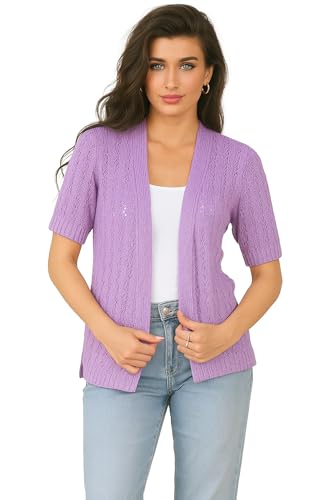 Image of Loxdonz Women's Short Sleeve Cropped Cardigan Sweaters Open Front Bolero Short Shrugs for Women