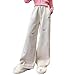 Girl's Sweatpants Y2k Wide Leg Fleece Lined High Waist Trousers Thickened Casual Warm Thermal Streetwear Fashion Trendy Pants White
